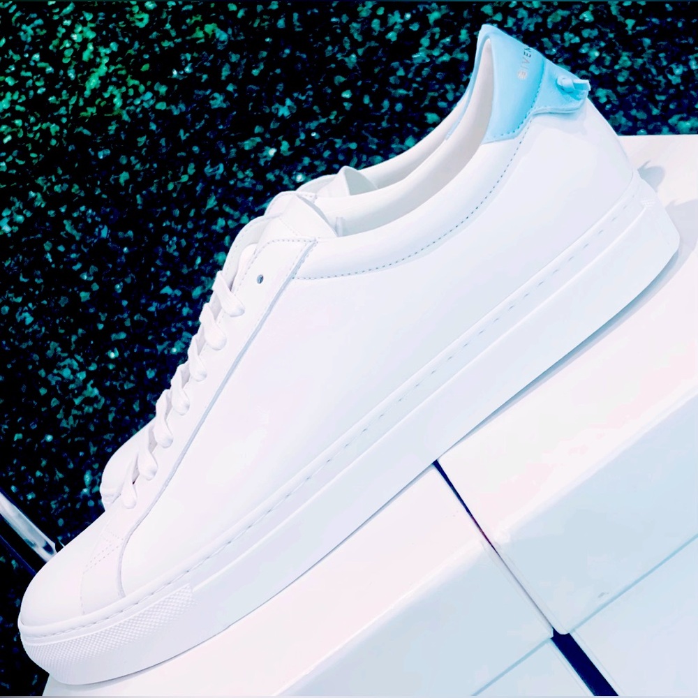 NEW GIVENCHY URBAN STREET KNOT LOW-TOP SNEAKERS, WHITE/LIGHT BLUE SIZE EU46 US13
